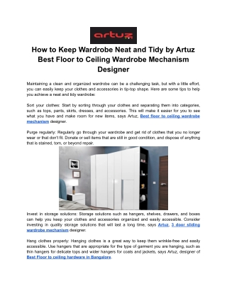 How to Keep Wardrobe Neat and Tidy by Artuz Best Floor to Ceiling Wardrobe Mechanism Designer