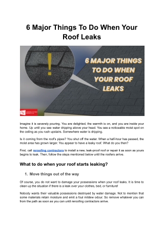 6 Major Things To Do When Your Roof Leaks