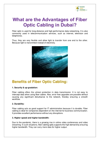 What are the Advantages of Fiber Optic Cabling in Dubai