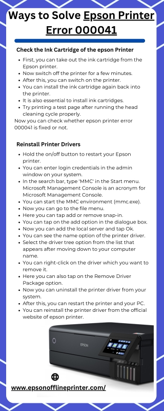 Ways to Solve epson Printer Error 000041