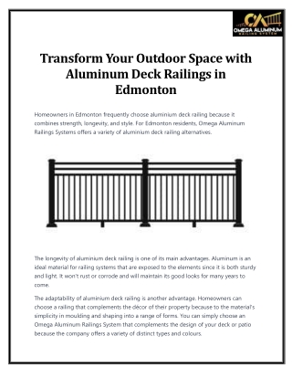 Transform Your Outdoor Space with Aluminum Deck Railings in Edmonton