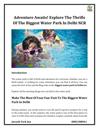 Adventure Awaits! Explore The Thrills Of The Biggest Water Park In Delhi NCR