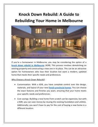 Knock Down Rebuild A Guide to Rebuilding Your Home in Melbourne