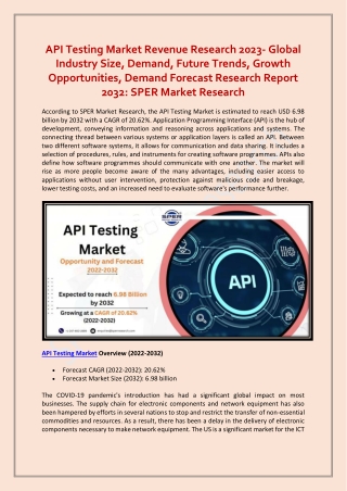 API Testing Market Revenue Research, Demand 2022-2032: SPER Market Research