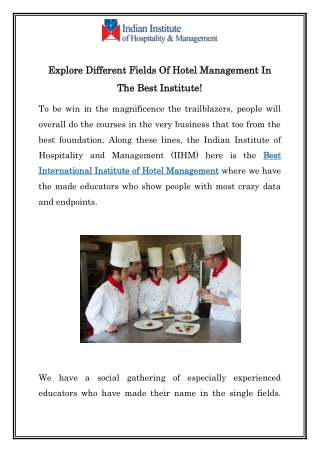 Best International Institute of Hotel Management | Call  91- 9011413447