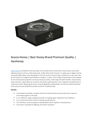 Acacia Honey | Best Honey Brand Premium Quality | Geohoney