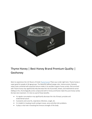 Thyme Honey | Best Honey Brand Premium Quality | Geohoney