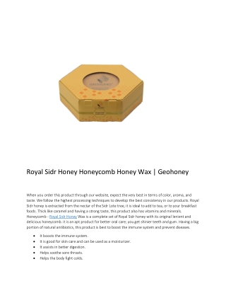 Royal Sidr Honey Honeycomb Honey Wax | Geohoney