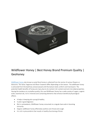 Wildflower Honey | Best Honey Brand Premium Quality | Geohoney