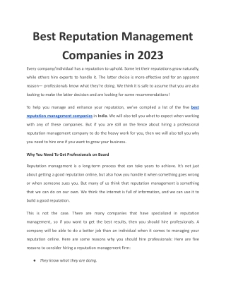Best Reputation Management Companies in 2023