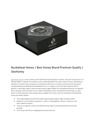 Buckwheat Honey | Best Honey Brand Premium Quality | Geohoney