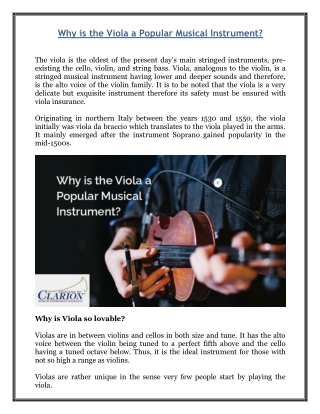 Why is the Viola a Popular Musical Instrument?