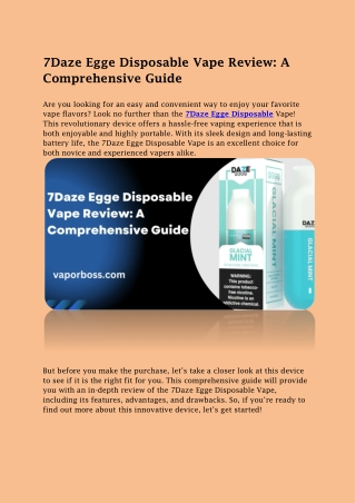 7Daze Egge Disposable Vape Review: A Comprehensive Guide