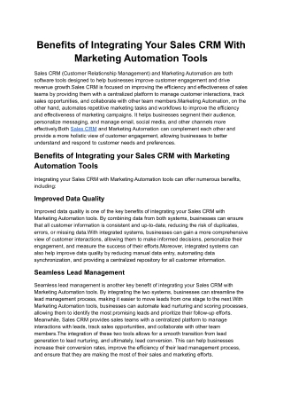 Benefits of Integrating Your Sales CRM With Marketing Automation Tools