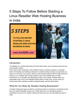 5 steps to follow before starting a Linux Reseller Web Hosting business in India