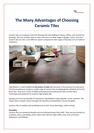 The Many Advantages of Choosing Ceramic Tiles