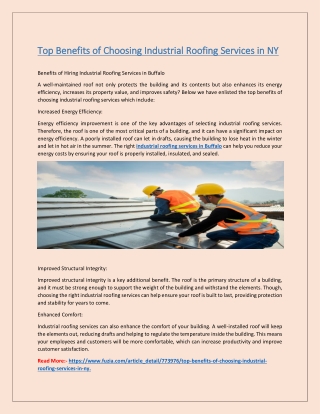 Top Benefits of Choosing Industrial Roofing Services in NY