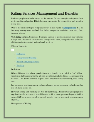 Kitting Services Management and Benefits