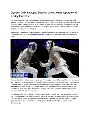 Olympics 2024 Packages  Shouted down Swedes report world fencing federatio