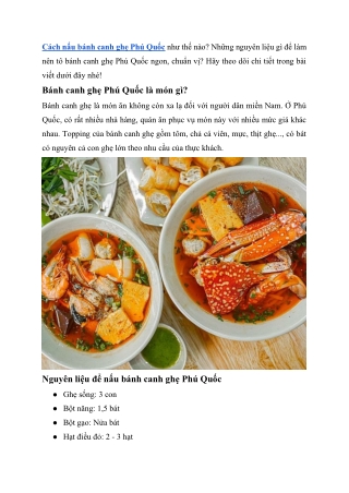 Cách nấu bánh canh ghẹ Phú Quốc