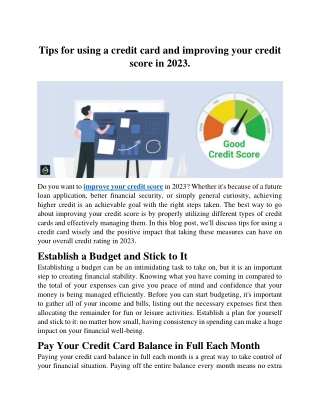 Tips for Using a Credit Card and Improving Your Credit Score in 2023