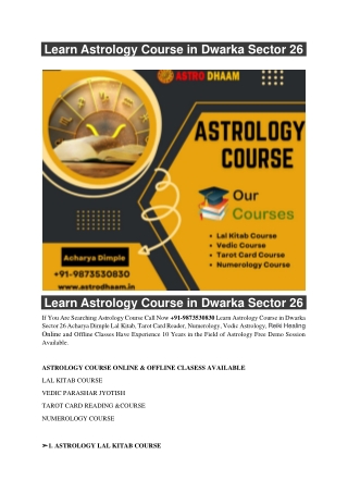 Learn Astrology Course in Dwarka Sector 26  91-9873530830