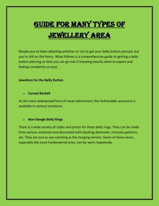 Guide For Many Types of Jewellery Area