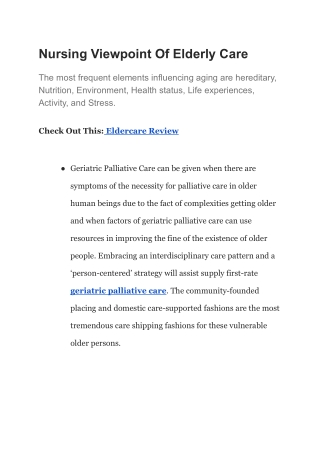 Nursing Viewpoint Of Elderly Care