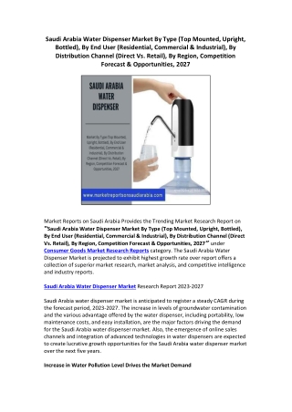 Saudi Arabia Water Dispenser Market Outlook and Growth Opportunities 2023-2027