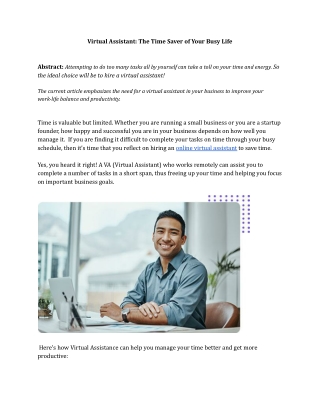 Virtual Assistant : The Time Saver of Your Busy Life