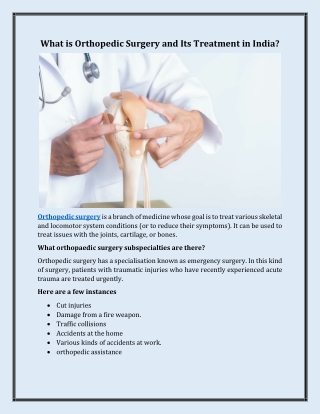 What is Orthopedic Surgery and Its Treatment in India