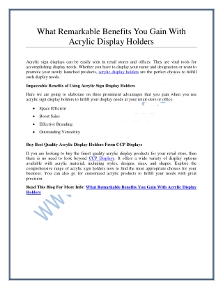 What Remarkable Benefits You Gain With Acrylic Display Holders