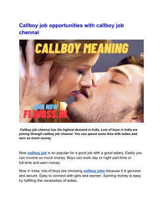 Callboy job opportunities with callboy job chennai