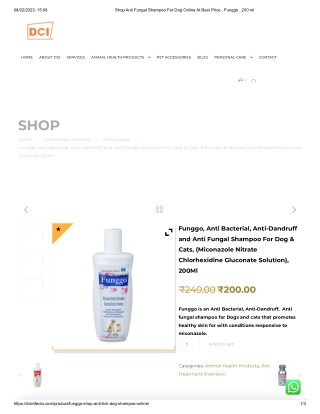Shop Anti Fungal Shampoo For Dog Online At Best Price , Funggo , 200 ml