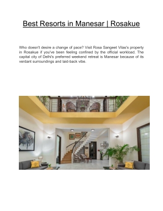 Best Resorts in Manesar  | Rosakue