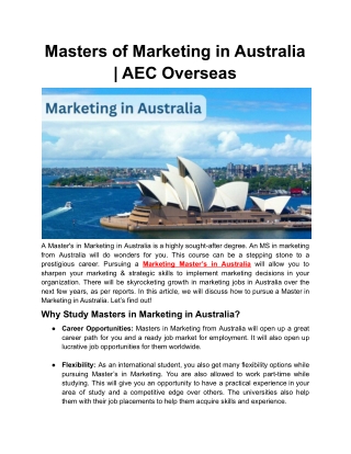 Masters of Marketing in Australia _ AEC Overseas