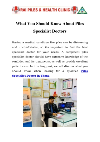 Piles Specialist Doctor in Thane Call- 9320412042