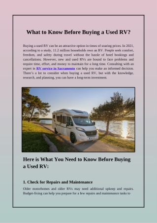 A Complete Guide to Know Before Buying A Used RV