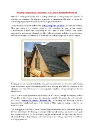 Roofing companies in Oklahoma – What does a roofing contractor do