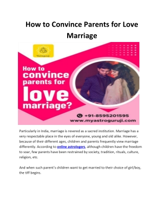How to Convince Parents for Love Marriage know from online astrologers