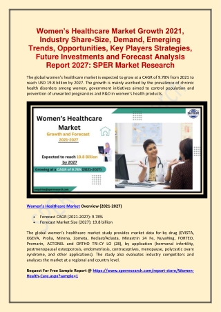 Women’s Healthcare Market Share, Trends, Growth 2021-2027: SPER Market Research