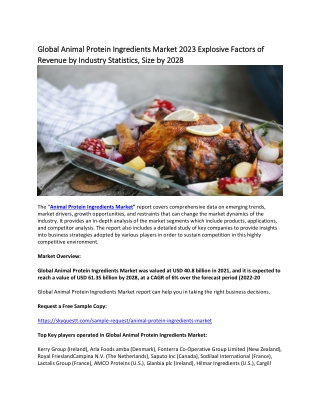 Global Animal Protein Ingredients Market 2023 Explosive Factors of Revenue.