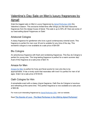 Valentine’s Day Sale on Men’s luxury fragrances by Ajmal