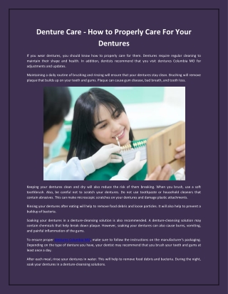 Denture Care - How to Properly Care For Your Dentures