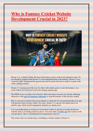 Why is Fantasy Cricket Website Development Crucial in 2023