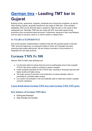 German tmx - Leading TMT bar in Gujarat | Comaron
