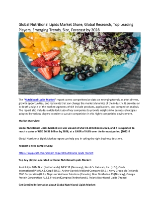 Global Nutritional Lipids Market Share, Global Research, Top Leading Players.