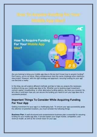 How To Acquire Funding For Your Mobile App Idea