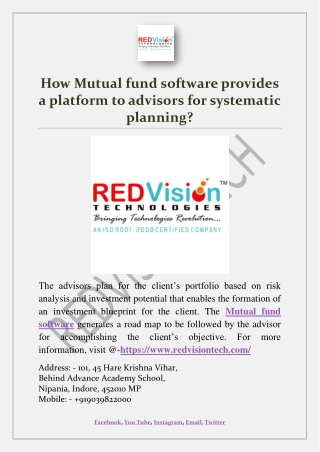 How Mutual fund software provides a platform to advisors for systematic planning