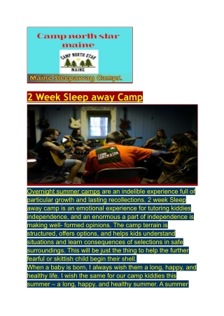 2 Week Sleep away Camp